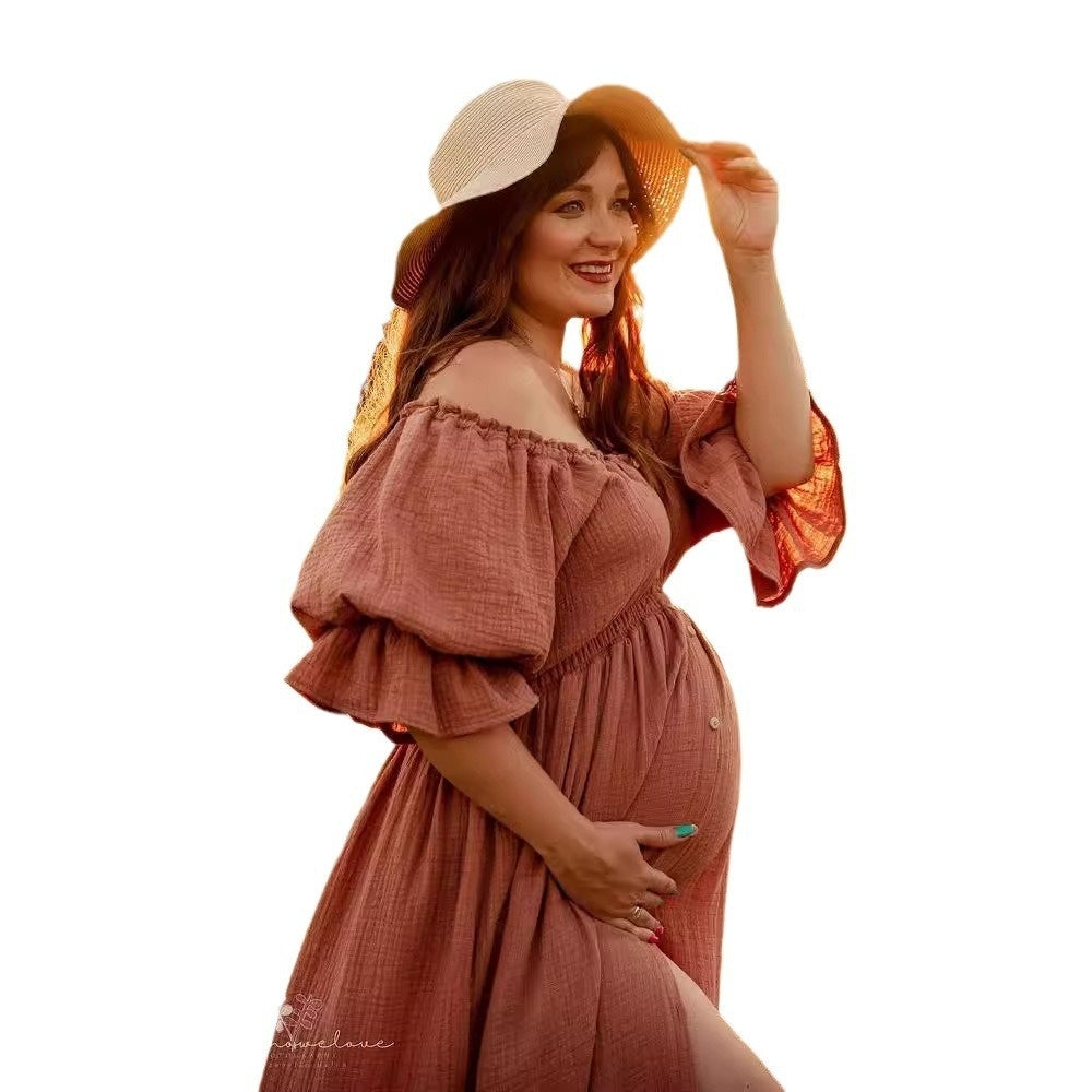 Women's Button Puff Sleeve Mop Dress