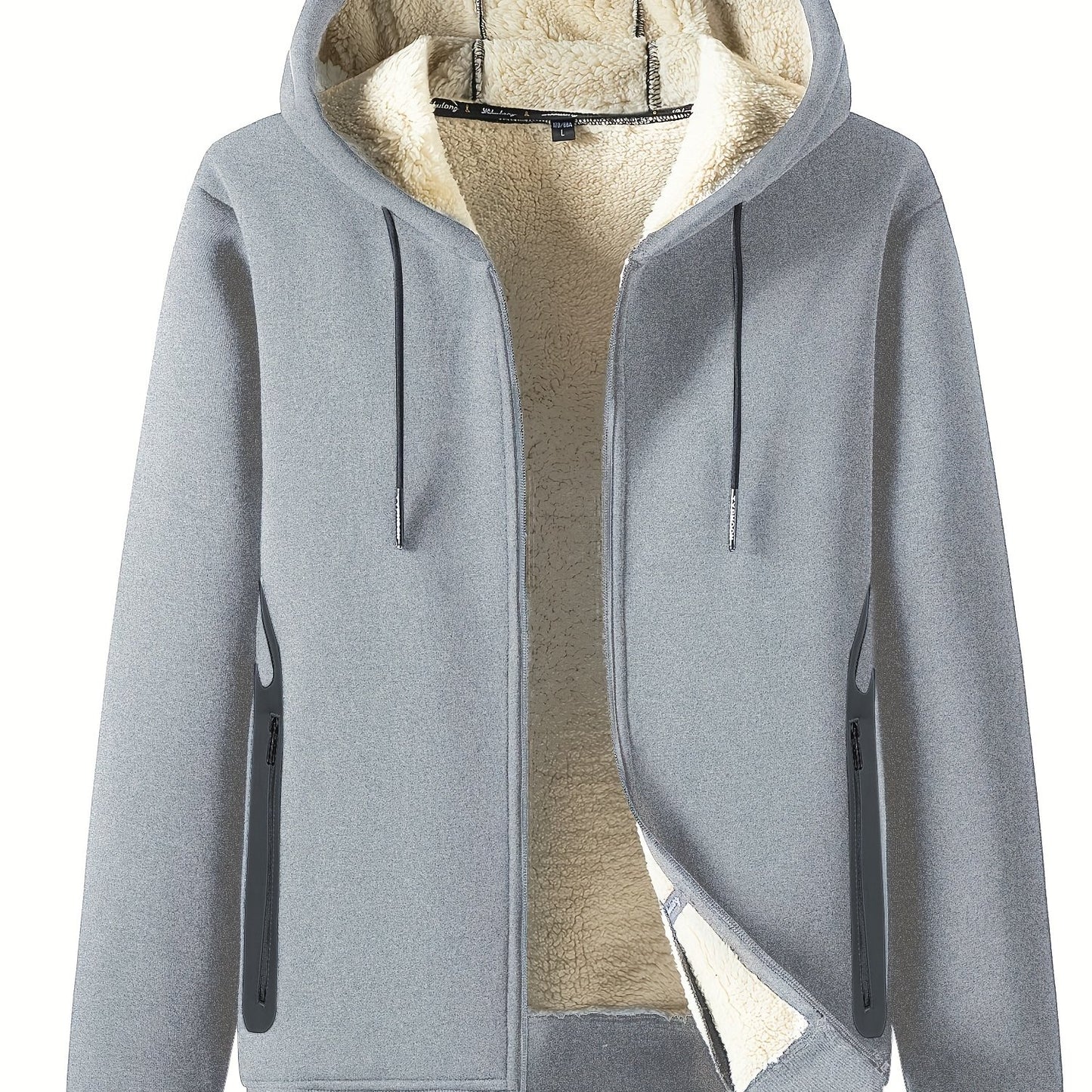 Cozy Fleece Thermal Hooded Jacket for Men - Soft, Warm, and Water-Resistant with Zipper Closure and Adjustable Drawstrings for Winter Outdoor Activities - Perfect for Casual Daily Wear, Hiking, Camping, and Skiing