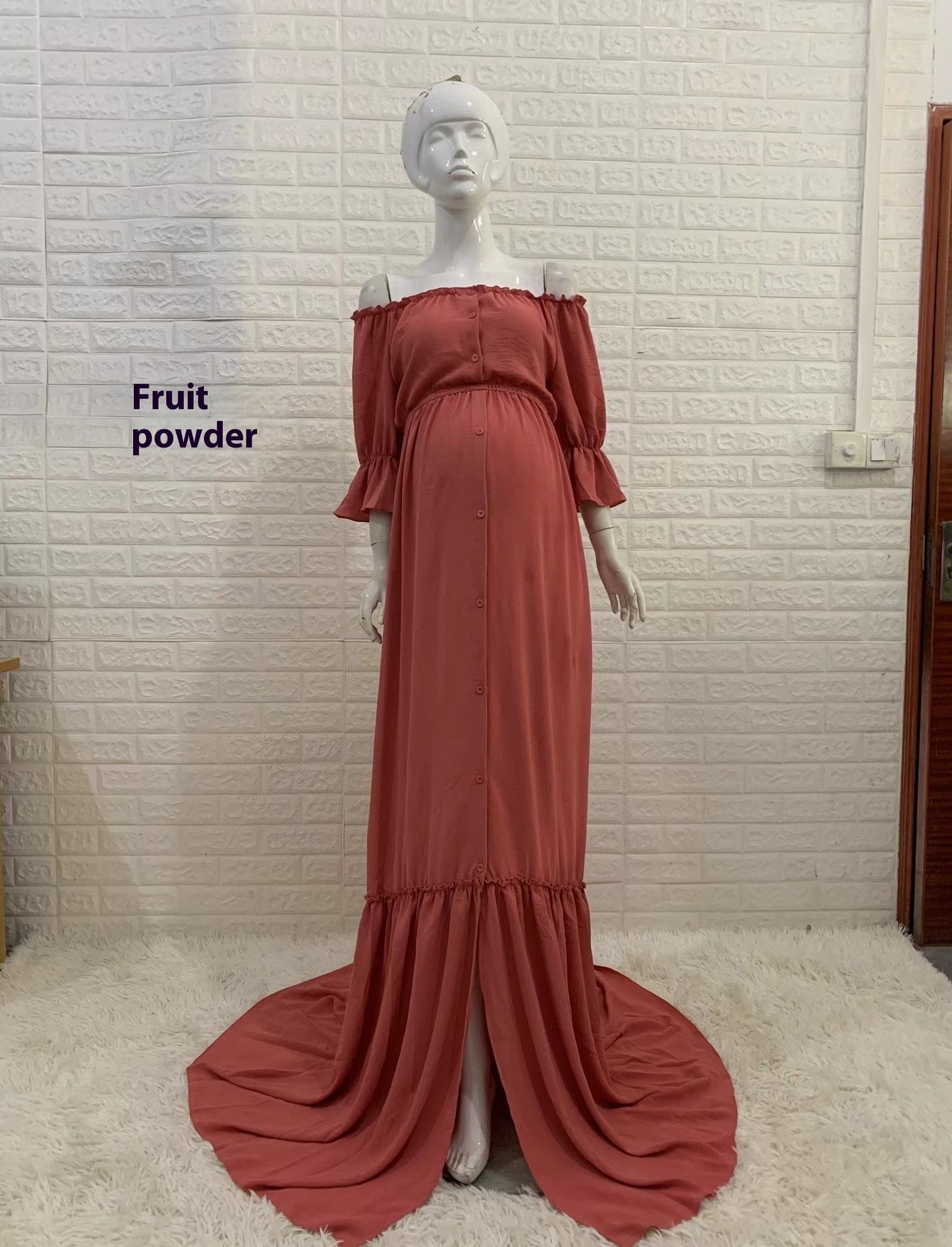 Women's Button Puff Sleeve Mop Dress