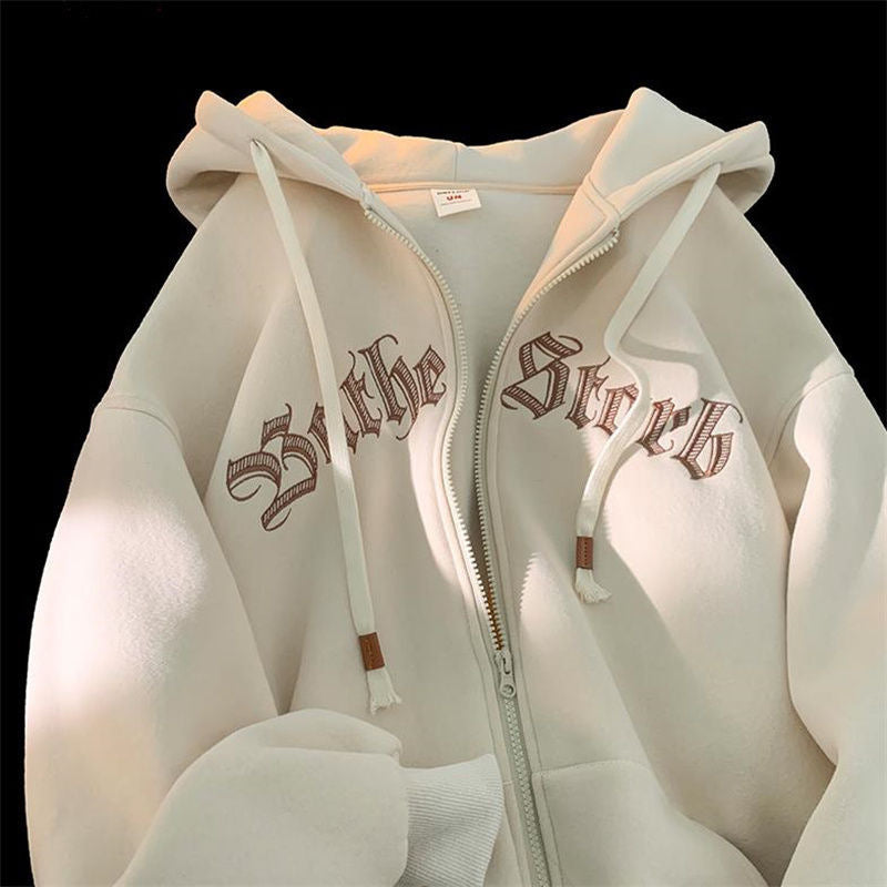 Hooded Cardigan Sweater Male Letter Embroidered Jacket