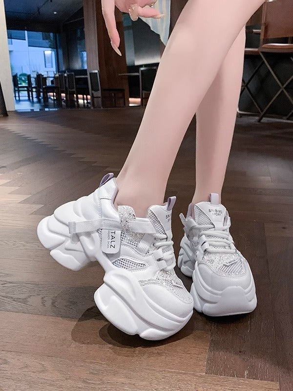 Genuine Leather 8cm Thick Bottom Women's Height Increasing Casual Sneaker